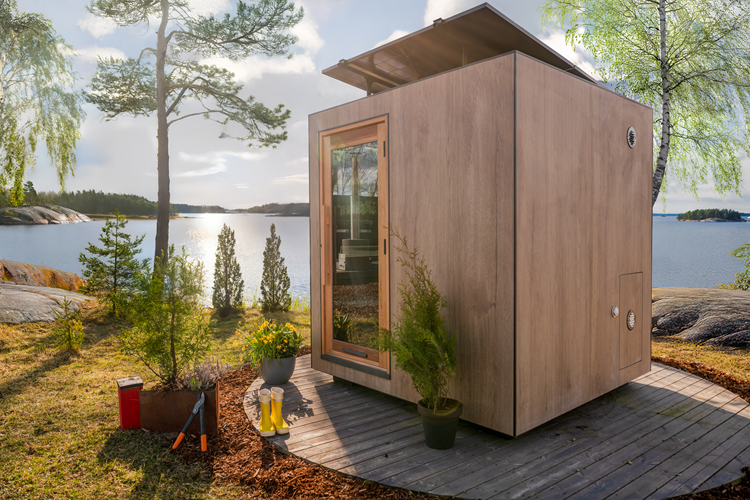 Kirami FinVision® -sauna Zero M - sur un carreau aux tons bruns